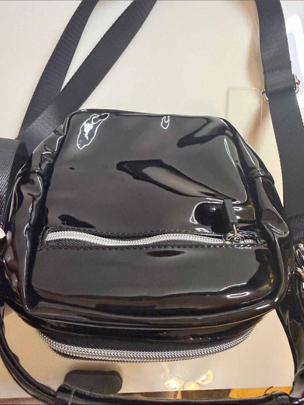 IHKWIP The Stellar North/South Crossbody with Top Handle black patent